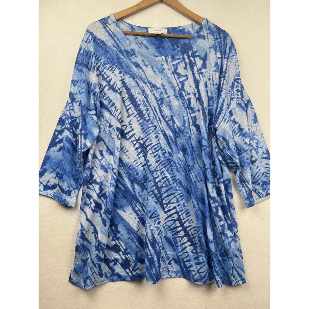 CJ Banks Knit Top Womens 2X Metallic Abstract Print Shimmer Top